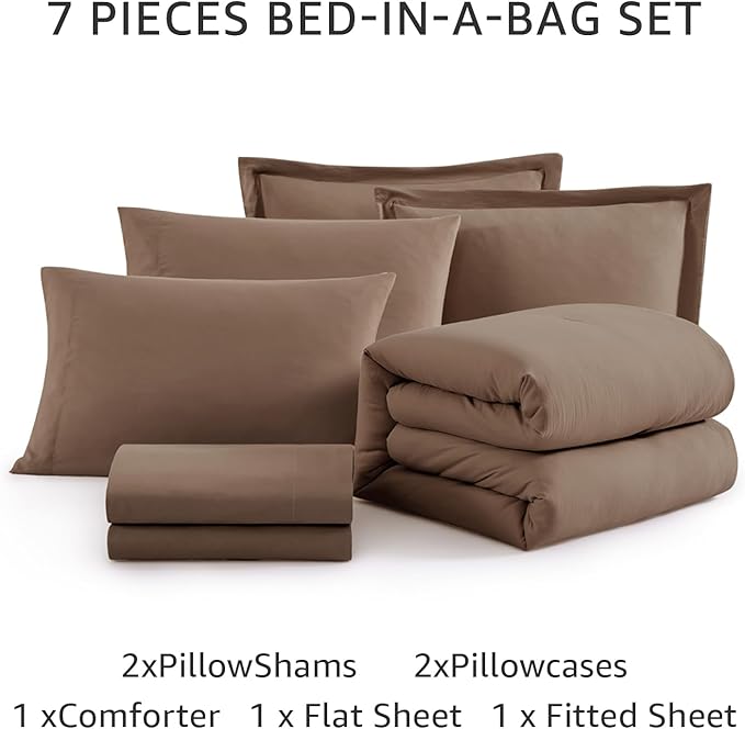 WRENSONGE King Size Comforter Sets, 7 Pieces Soft Brown Bed in a Bag King - Image 5