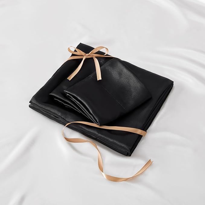 BEDELITE Satin Sheets Full XL Size Bed Set, Luxury Soft Black Silky Sheets - Image 8