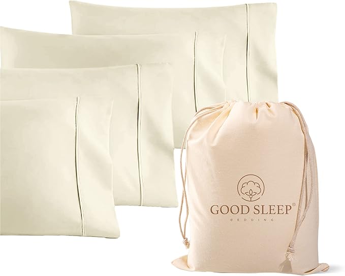 1000 TC Ivory King Pillowcases Set of 4 100% Egyptian Cotton Pillow Cases by GoodSleepBedding