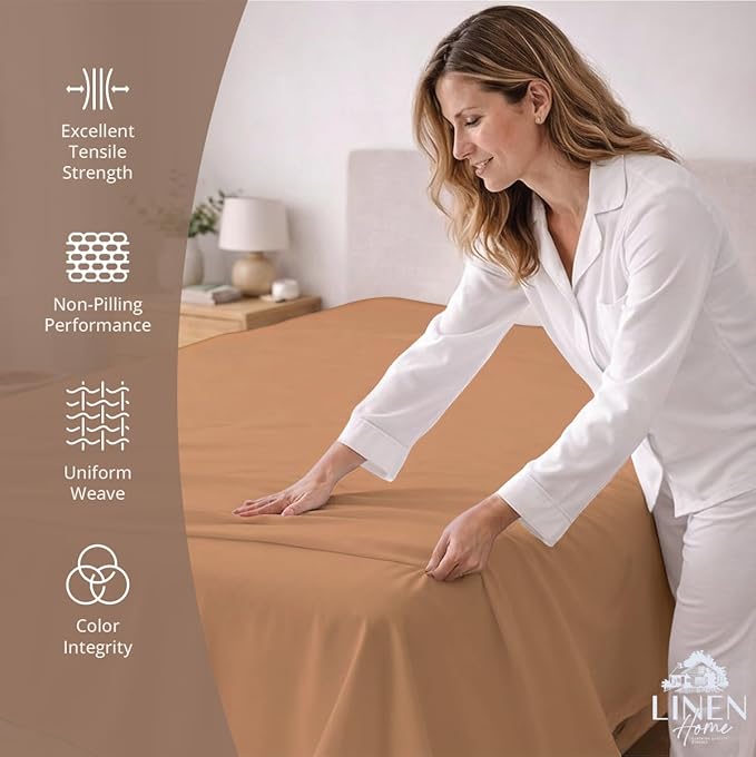 Linen Home 100% Cotton Percale 1 Flat Sheet, Twin Size - Image 2