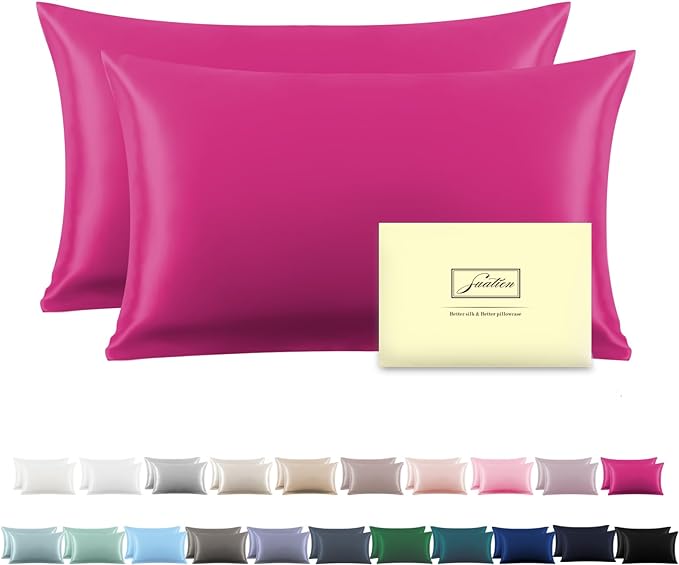 Silk Pillow Cases 2 Pack, Soft Breathable and Sliky Standard Size Pillow Cases by Suatien