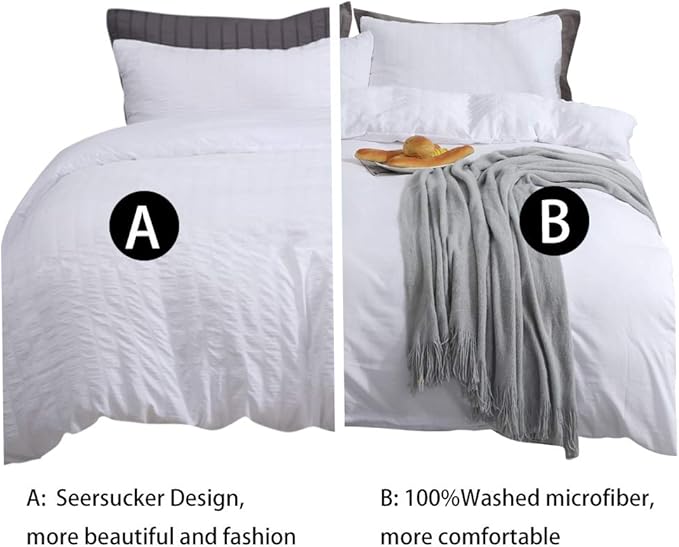 AveLom White Duvet Cover Queen， 3 Pieces Stripe Zipper Closure Corner Ties Soft - Image 3