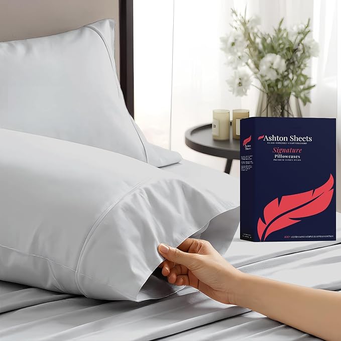 100% Egyptian Cotton Queen Pillow Cases Set of 2 by AshtonSheets