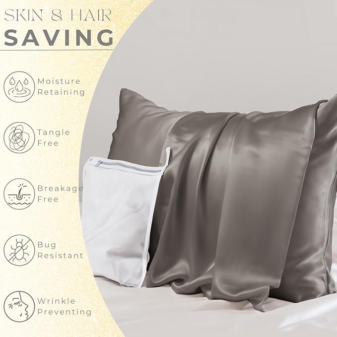 PROMEED Grey Silk Pillowcase Queen Size - Image 3