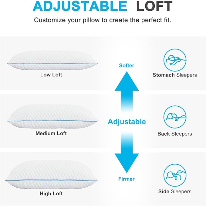 VVZ Cooling Bed Pillows Standard Size Set of 4, Shredded Memory Foam Pillows - Image 4