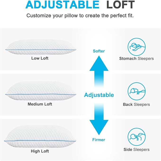 VVZ Cooling Bed Pillows King Size Set of 2, Shredded Memory Foam Pillows - Image 4