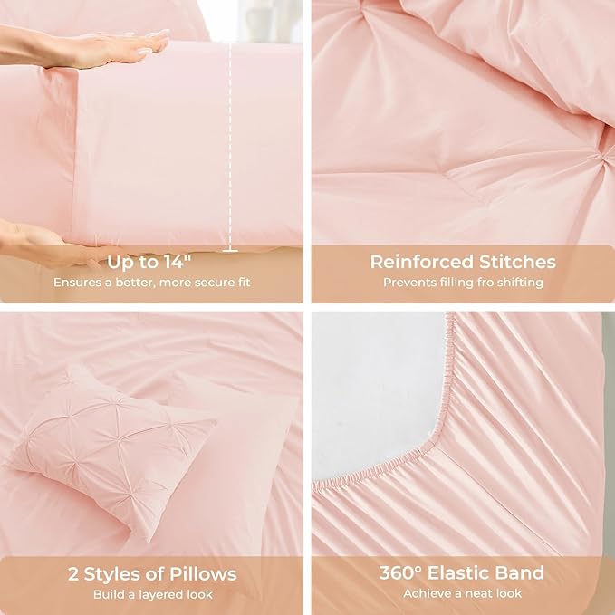 Sasttie King Size Comforter Set, 7-Piece Bed in a Bag, Pintuck Bedding Set - Image 5