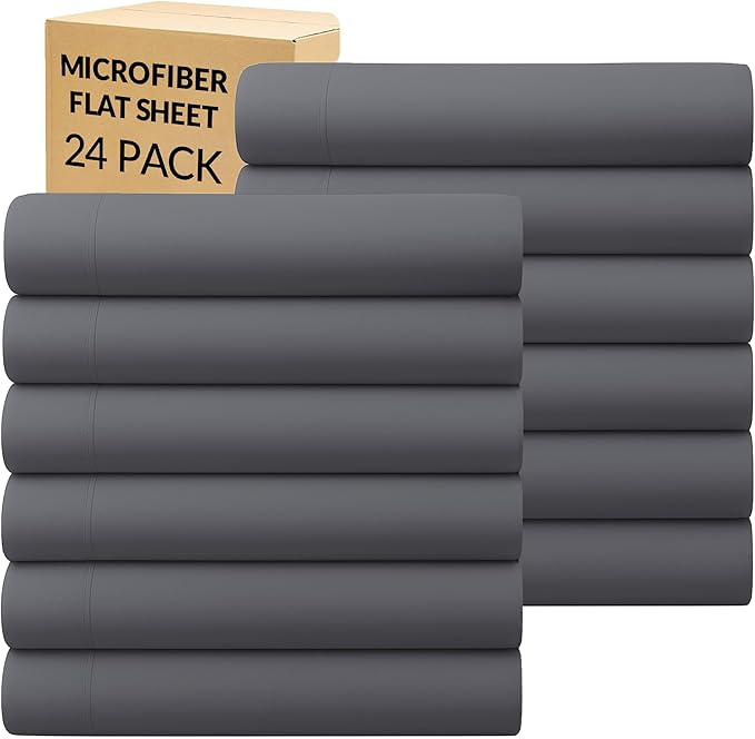 GOLD TEXTILES Twin Flat Sheet 24 Pack – Brushed Microfiber Top Sheets by GOLDTEXTILES