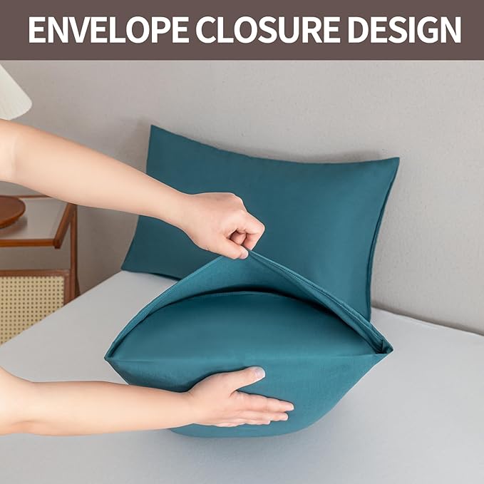 MINIPANDA Blue-Green Pillow Cases Standard Size Set of 4 - Image 4