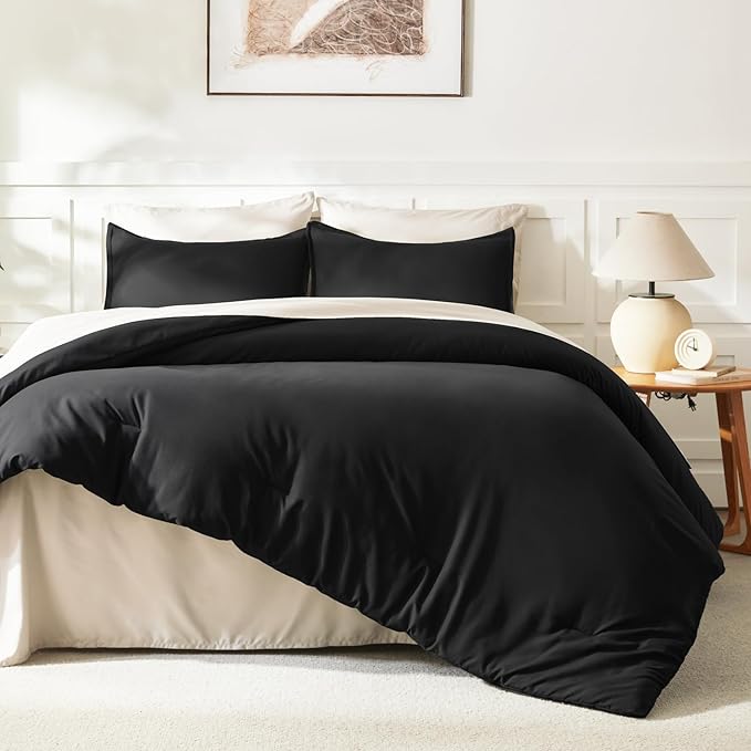 Litanika Black Comforter King Size, 3 Pieces Lightweight Solid Bedding - Image 6