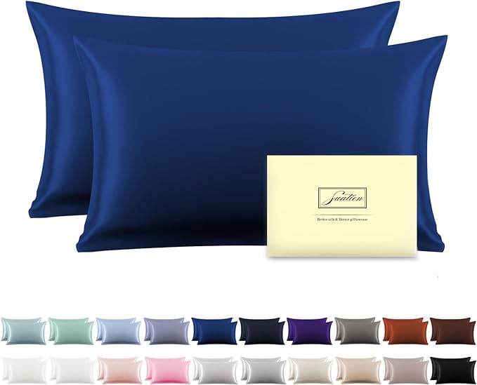 Silk Pillow Cases 2 Pack, Soft Breathable and Sliky Queen Size Pillow Cases Set by Suatien