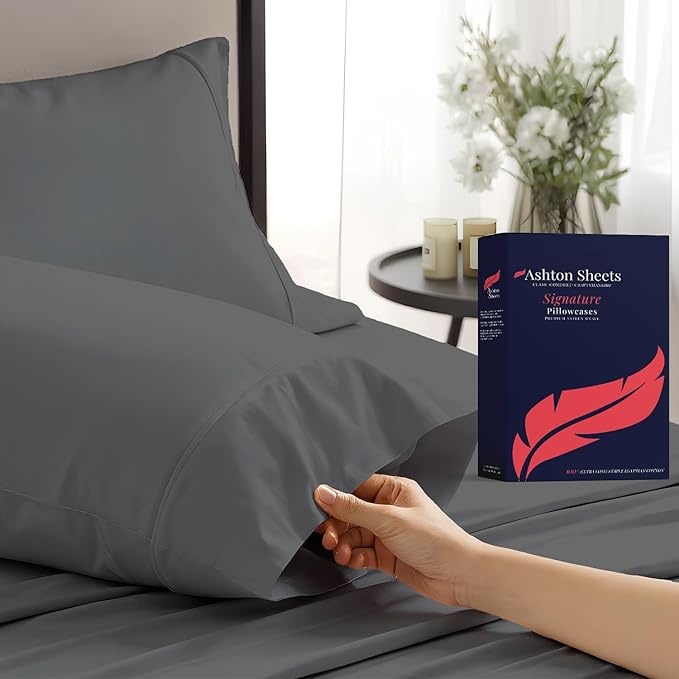 100% Egyptian Cotton Pillow Cases King Size Set of 2 by AshtonSheets