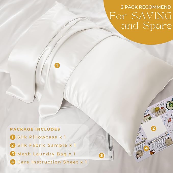 PROMEED 100% Mulberry Silk Pillowcase King Size White, Grade 6a+ 23 Momme Silk - Image 6
