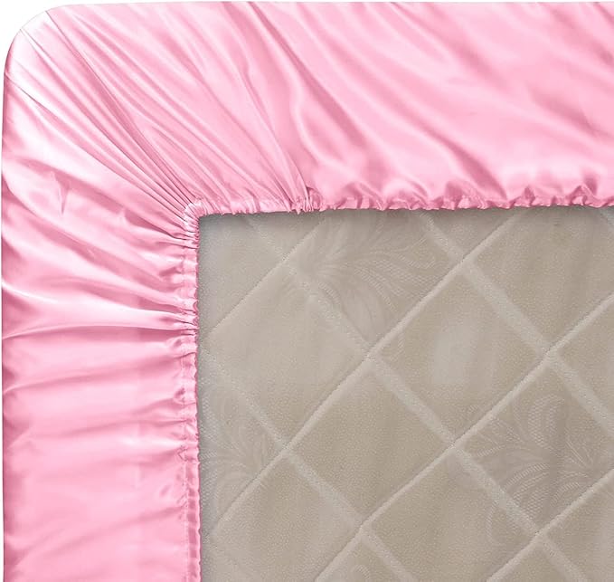 Homiest Pink Satin Fitted Twin XL Size Bed Sheet, Deep Pocket, Luxury & Ultra - Image 6