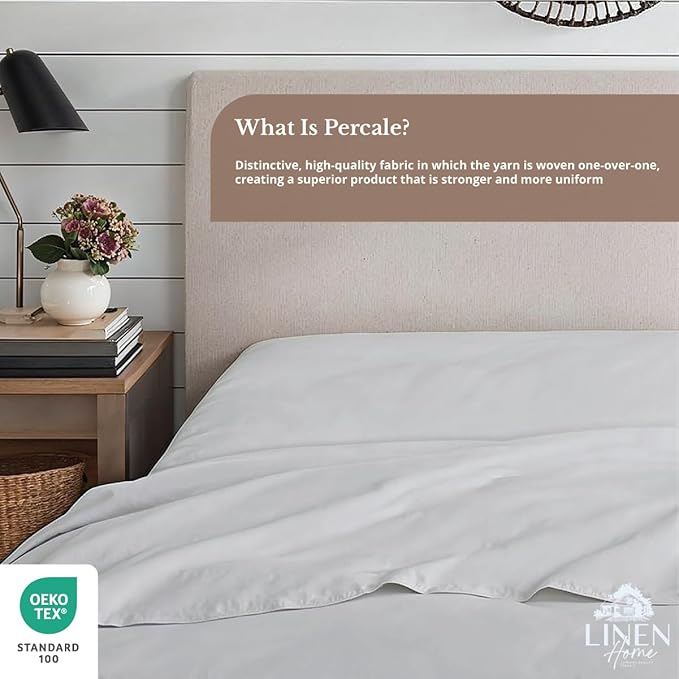 Linen Home 100% Cotton Percale 1 Flat Sheet, Twin Size - Image 4