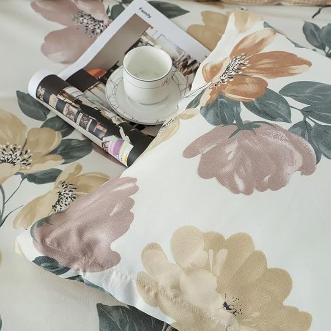 OAITE Duvet Cover Queen Size, Reversible Blooming Flower Orange Duvet Cover Set - Image 4