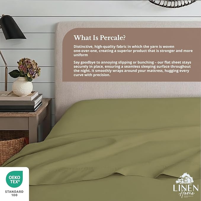 Linen Home 100% Cotton Percale 1 Flat Sheet, Queen Size - Image 5