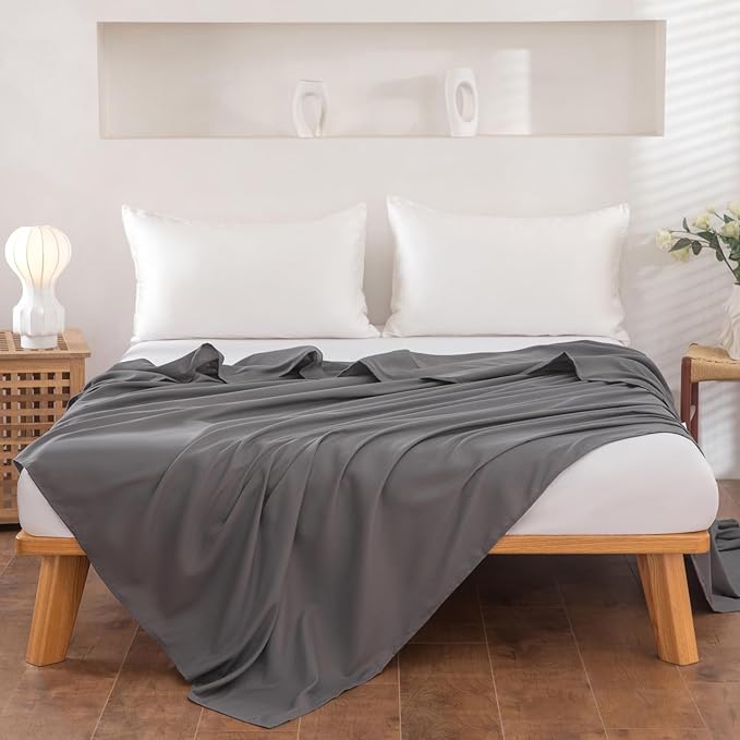 Twin Flat Sheet Only，66x96Inch Dark Gray - Image 2