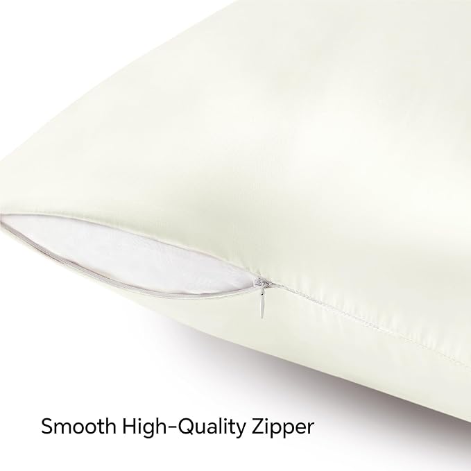 BEDELITE Satin Pillowcase with Zipper, Ivory Pillow Cases Queen Size Set of 2 - Image 5