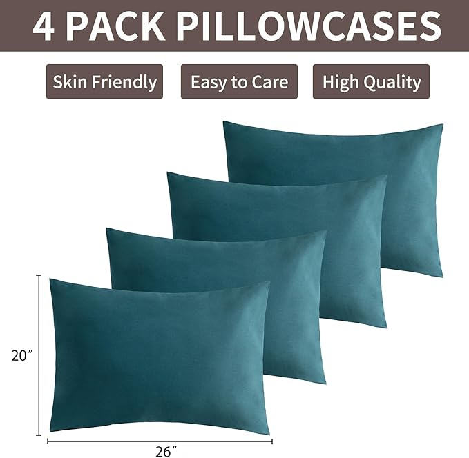 MINIPANDA Blue-Green Pillow Cases Standard Size Set of 4 - Image 3