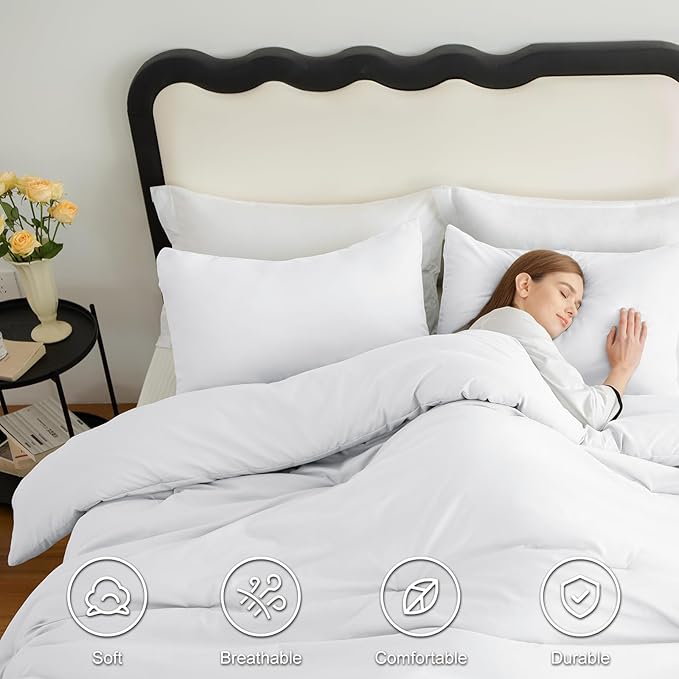 CozyLux Twin Comforter Set White, 2 Pieces Twin Extra Long Solid Breathable - Image 5