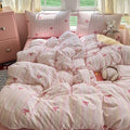 BOLINLIVING Pink Bow Duvet Cover Full Size, Girls Kids Cute Striped Bowknot by BOLINLIVING