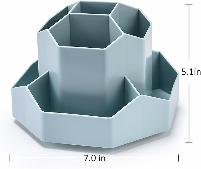 Pencil Pen Holder for Desk, 9 Slots 360 Degree Rotating Desk Organizer, Cute Pen Organizers Stationery Supplies for Office Home & Art Supply (Blue)-DeskoryOffice