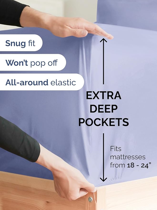 Extra Deep Queen Sheet Set - 6 Piece Breathable & Cooling Sheets - Hotel Luxury Bed Sheets Set - Easy & Secure Fit - Soft, Wrinkle Free & Comfy Sheets Set - Lavender Sheet Set with Extra Deep Pockets