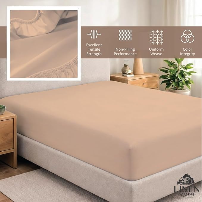 Linen Home 100% Cotton Percale Weave Fitted Sheet, King Size, Brushed Rose - Image 5