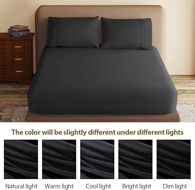 100% Egyptian Cotton Fitted Sheet Black, 600 Thread Count, 8-16" Deep Pocket - Image 8