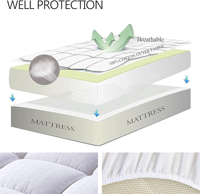 EASELAND OlympicQueen Mattress Pad Pillow Top Mattress Cover Quilted Fitted - Image 3