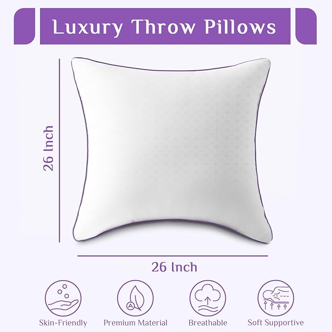 JOLLYVOGUE Euro Size Pillows Set of 2, Luxury Fluffy Hotel Quality - Image 3
