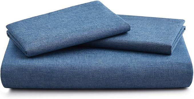 Blue Duvet Cover Full Size, 100% Washed Cotton Linen Like Bedding Set - Image 7