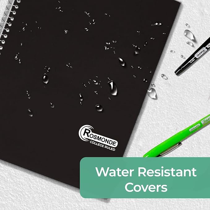 1 Subject Spiral Notebook, 50 Pack, College Ruled, Water Resistant Cover, Thick 140 Pages (70 Sheets), 8 x 10-1/2, 3 Hole Punched, Bulk School & Office, Black Cover-DeskoryOffice