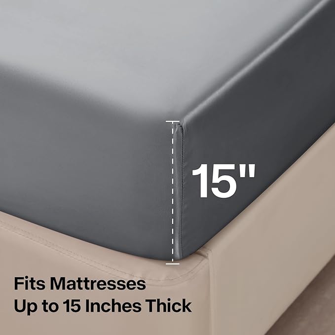 BEDELITE California King Sheets Set, Luxury Soft Dark Grey Satin Sheets - Image 5