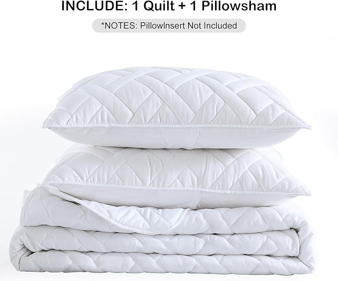 HORIMOTE HOME Quilt Set Twin Size White, Classic Geometric Diamond Stitched - Image 6