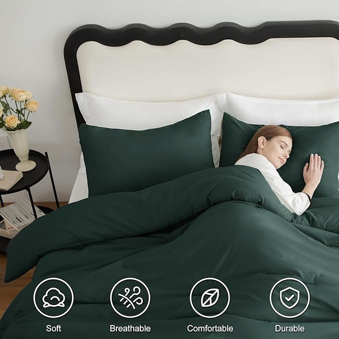 CozyLux Oversized King Comforter Set Forest Green, 3 Pieces 120x98 Solid - Image 5