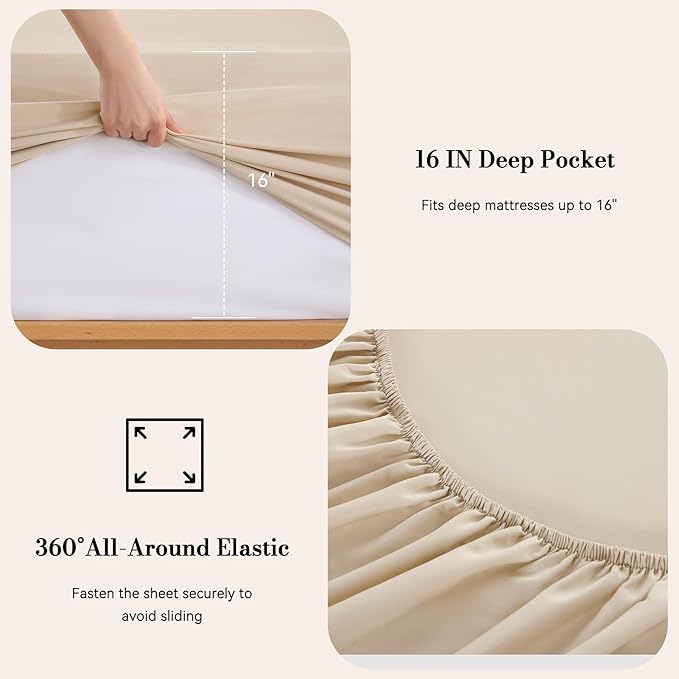 Twin Sheet Set 3 Piece, Wrinkle Free, Oeko-Tex Certified Bedsheets，Cream - Image 3