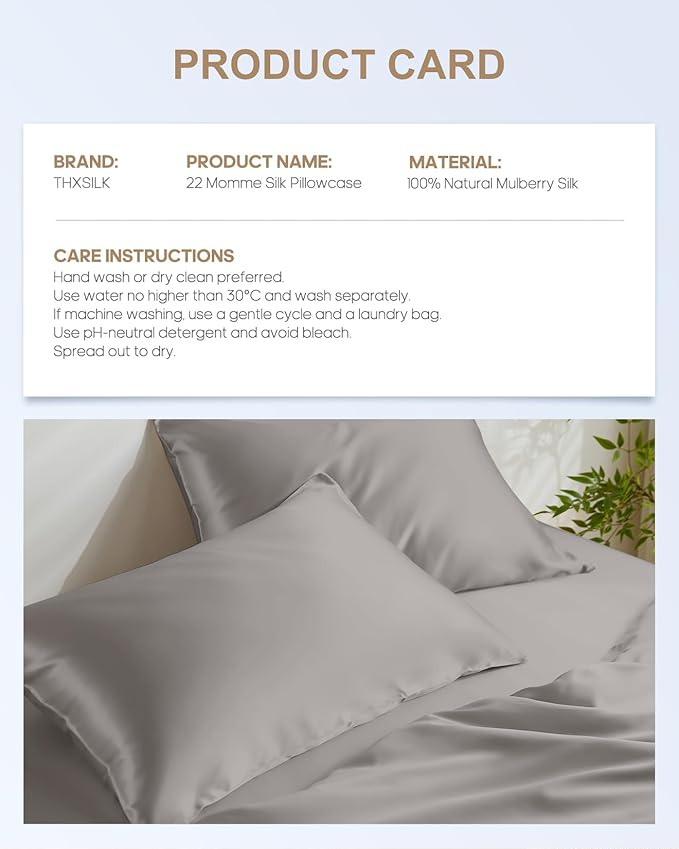 THXSILK 100% Mulberry Silk Pillowcase, 22 Momme Mulberry Silk Pillow Cover - Image 8
