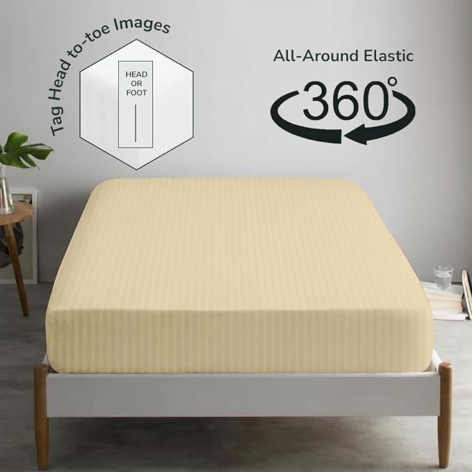 Feather & Stitch 1 Piece Fitted Sheet Twin Size, 100% Cotton Damask Sateen Weave - Image 4