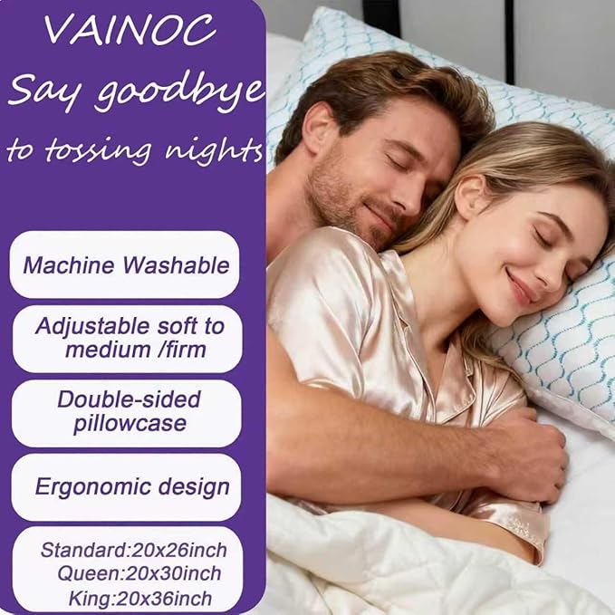 VAINOC Memory Foam Pillows Standard Size Set of 2, Adjustable Cooling Firm - Image 7