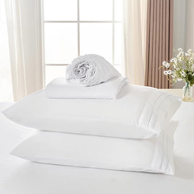 ROSE&RISY White King Sheet Set, 4 Pieces Soft Bedding King Sheet Set, - Image 6