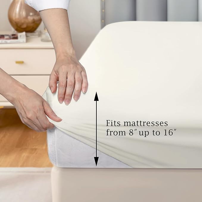 FreshCulture Pure Cotton Fitted Sheets Queen Size, 300 Thread Count Percale - Image 3