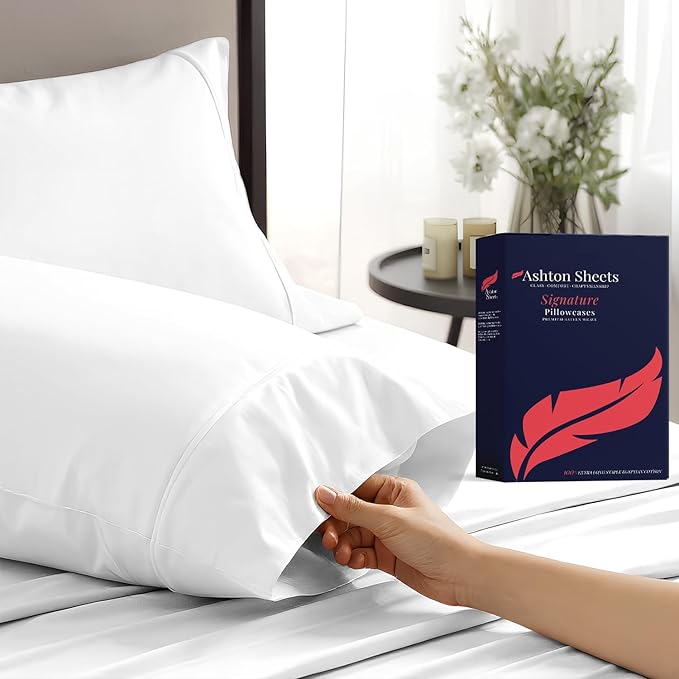 100% Egyptian Cotton Pillow Cases Standard/Queen Size Set of 2 by AshtonSheets