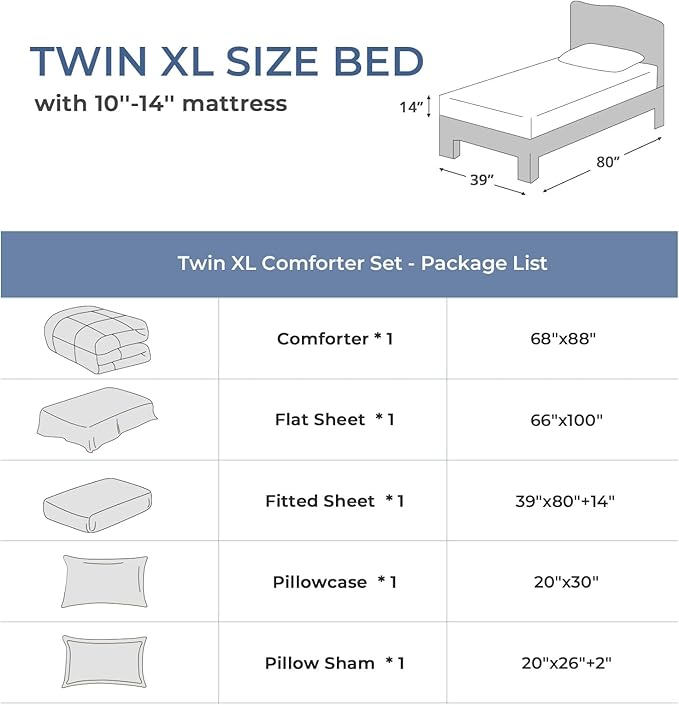 Sasttie Twin XL Comforter Set Black, 5 Pieces Twin XL Bed in a Bag, Complete - Image 7