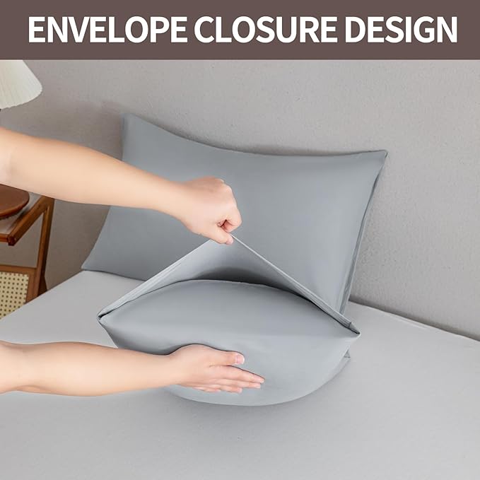 MINIPANDA Light Grey Pillowcases Set of 4 Standard Size- Gray Pillow Cases - Image 4