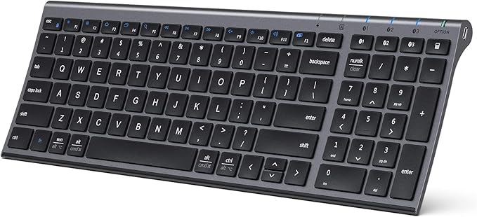 iClever BK10 Bluetooth Keyboard, Universal Bluetooth 5.1 Wireless Keyboard with Number Pad, Ergonomic Design, Multi-Device Compatibility, Stable Connection for Mac, iPad, iPhone, Android, Windows-DeskoryOffice