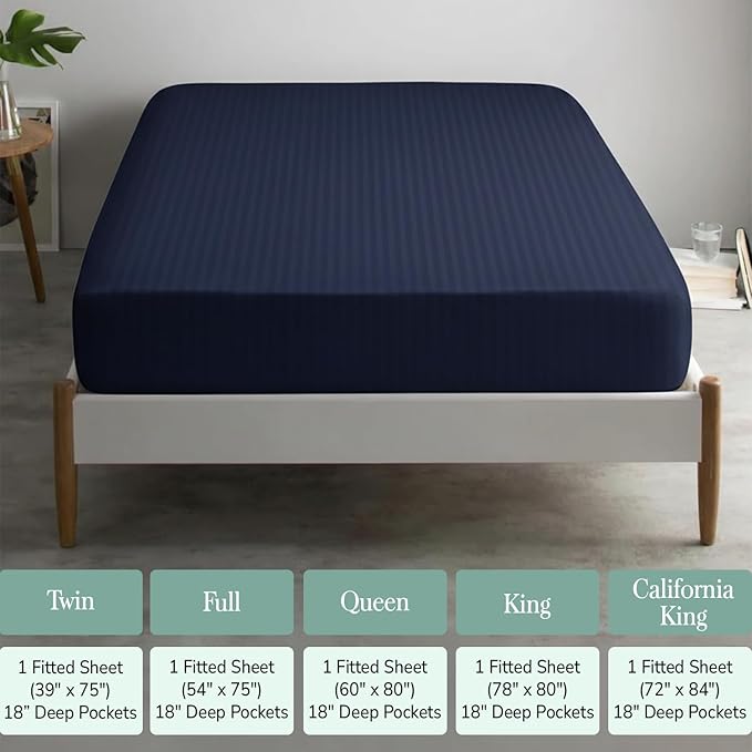 Feather & Stitch 1 Piece Fitted Sheet Queen Size, 100% Cotton Damask Sateen - Image 6