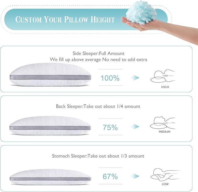 Meoflaw Cooling Queen Size Pillow, Shredded Memory Foam, Supports Back & Side - Image 4