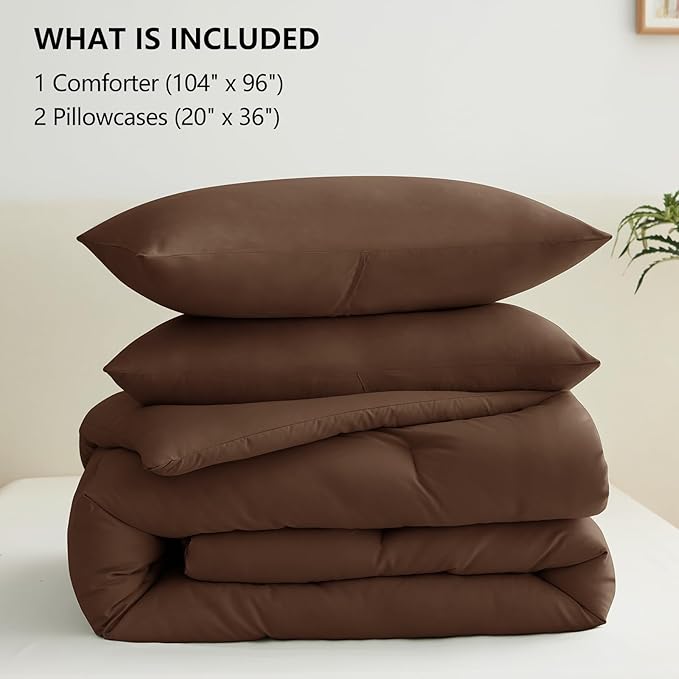 CozyLux California King Comforter Set Brown, 3 Pieces Cal King Solid Breathable - Image 6